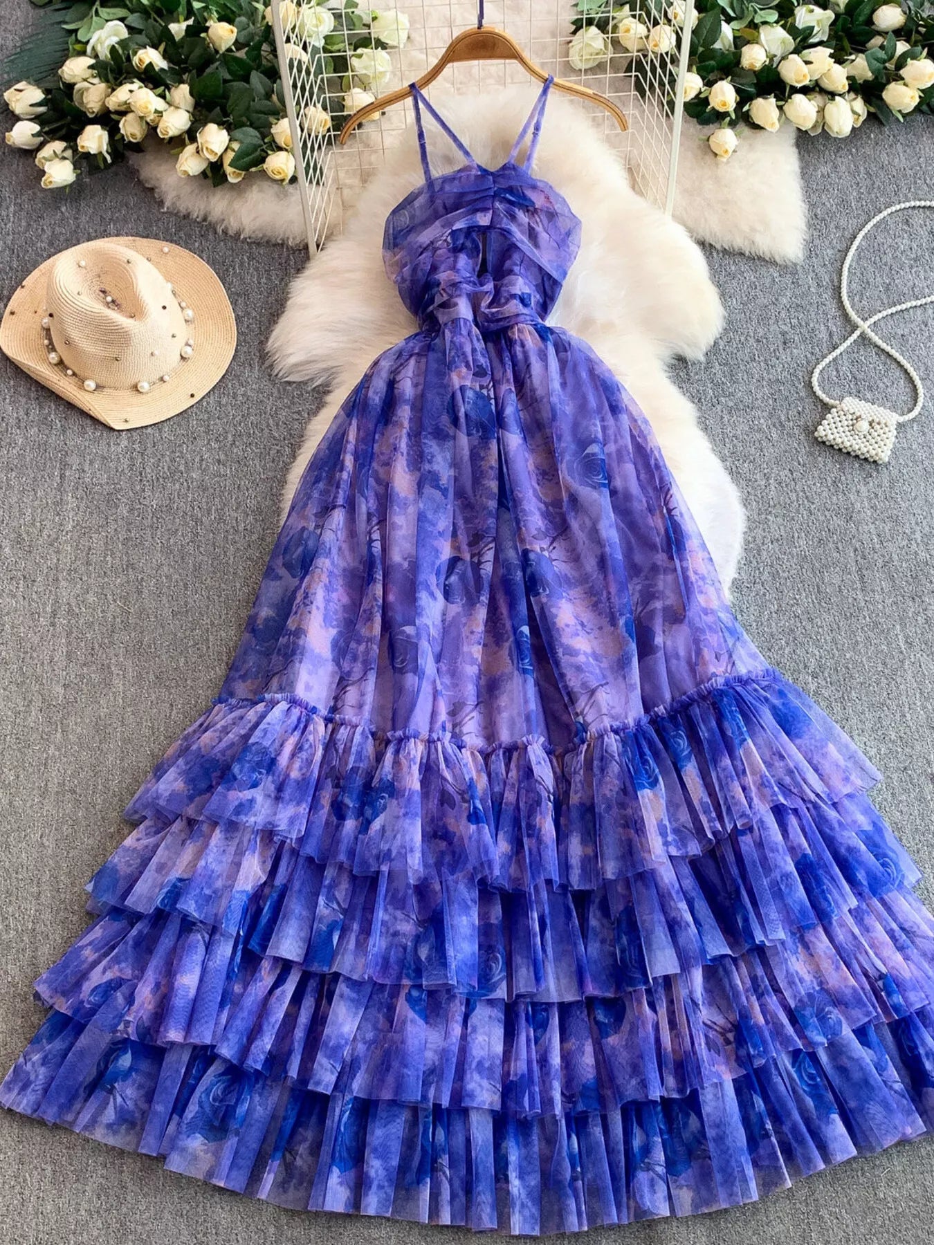 Hazel Blues® |  Floral Print Ruffled Layered Mesh Dress