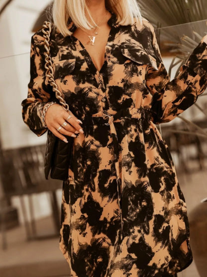 Hazel Blues® |  Printed Button Front Long Sleeve Dress