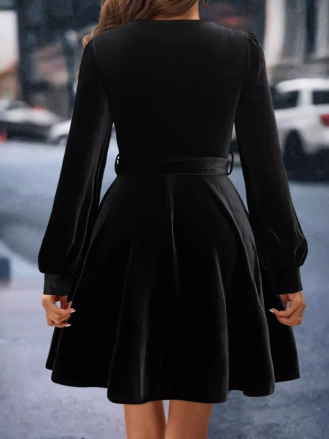 Hazel Blues® |  Velvet Long Sleeve A-Line Dress