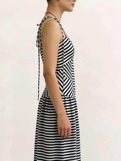 Hazel Blues® |  Striped V-Neck Tie-Shoulder Maxi Dress