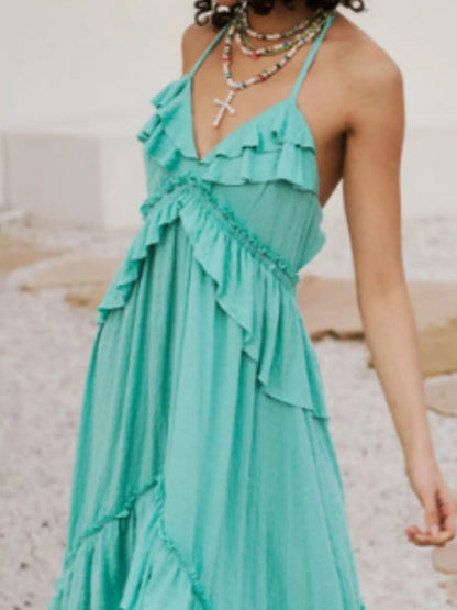 Hazel Blues® |  Ruffled Halter Neck Maxi Dress