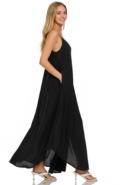 Hazel Blues® |  Zenana Woven Crinkle Cami Maxi Dress with Side Pockets