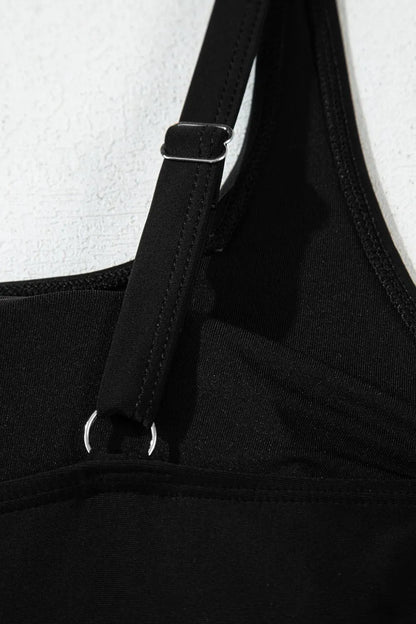 Hazel Blues® |  Side Tied Waist Square Neck Adjustable Straps A-line One Piece Swim Dress