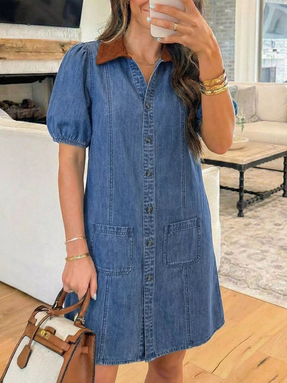 Hazel Blues® |  Button-Down Short Sleeve Denim Dress