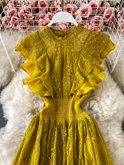 Hazel Blues® |  Ruffled Mock Neck Lace Maxi Dress