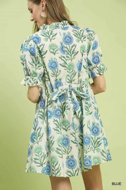 Hazel Blues® |  Umgee Floral Puff Sleeve Babydoll Dress with Side Pockets