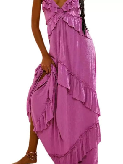 Hazel Blues® |  Ruffled Halter Neck Maxi Dress