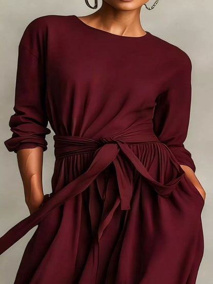 Hazel Blues® | Long Sleeve Tie Waist Maxi Dress