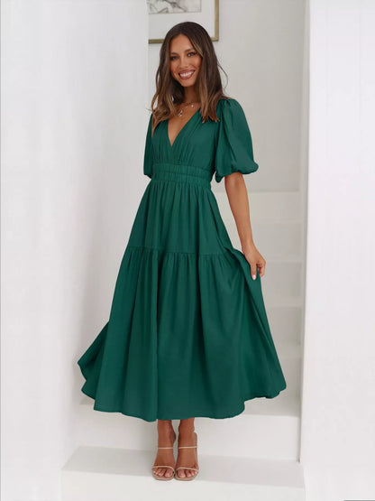 Hazel Blues® |  Tiered Puff Sleeve Midi Dress