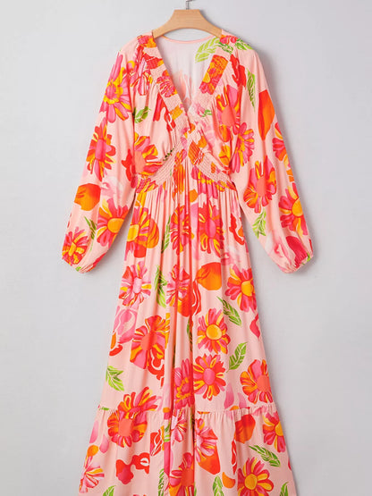 Hazel Blues® |  Smocked Floral Long Sleeve Maxi Dress