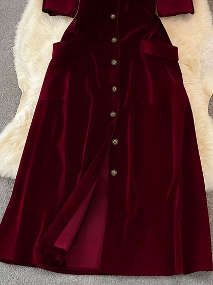 Hazel Blues® |  Velvet Button-Down Midi Dress