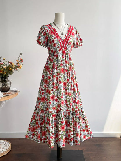 Hazel Blues® |  Floral Print V-Neck Ruffle Hem Midi Dress