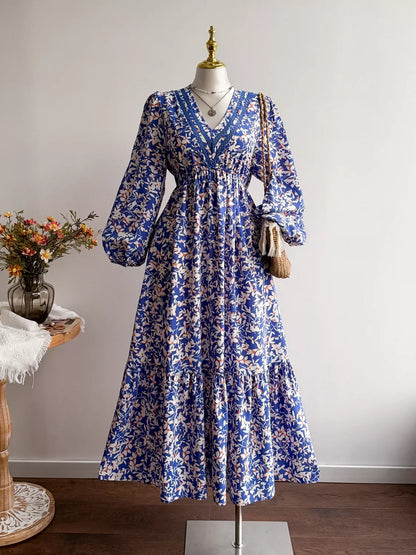 Hazel Blues® | Floral Print V-Neck Long Sleeve Maxi Dress
