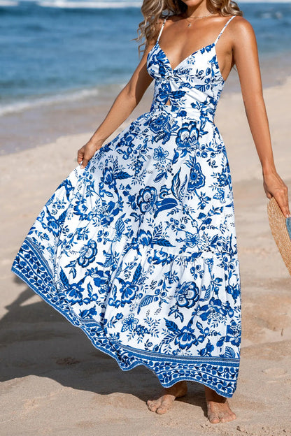 Hazel Blues® |  Floral Print Twisted Front Cutout Maxi Dress