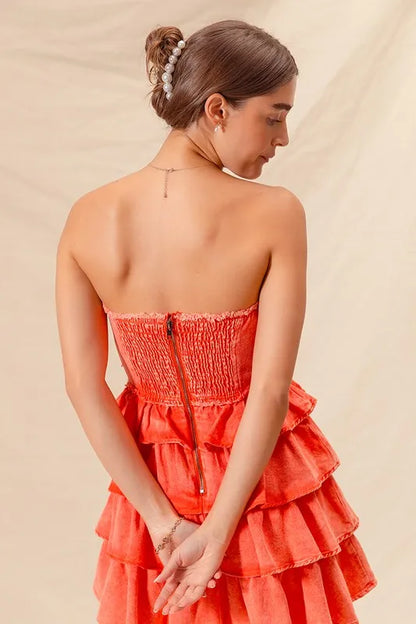 Hazel Blues® |  SO ME Strapless Ruffle Layered Game Day Cheer Up Dress