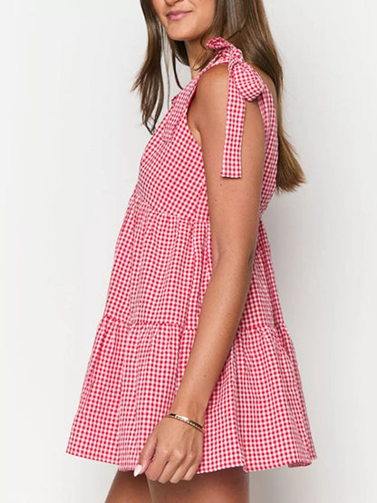 Hazel Blues® |  Gingham Tie-Shoulder Mini Dress