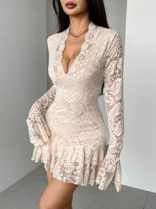 Hazel Blues® |  Lace Ruffle Hem Mini Dress