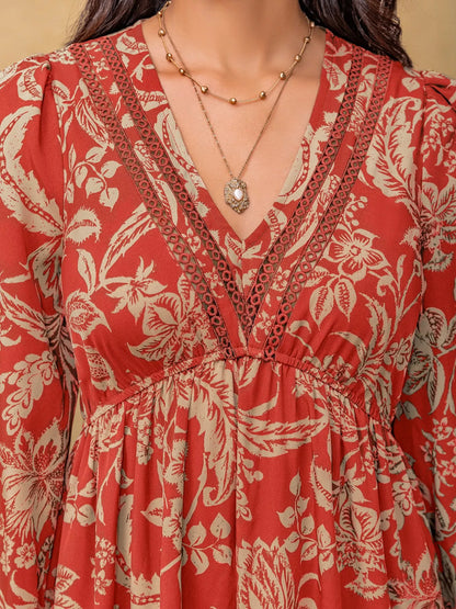 Hazel Blues® |  Boho Floral Print Long Sleeve Midi Dress