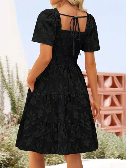 Hazel Blues® |  Smocked Square Neck Tiered Mini Dress