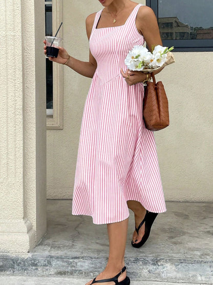 Hazel Blues® |  Striped Square Neck Midi Dress