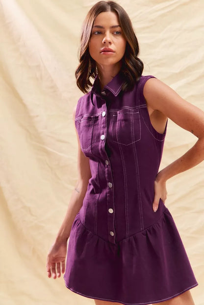 Hazel Blues® |  SO ME Button Down Sleeveless Collared Game Day Mini Dress