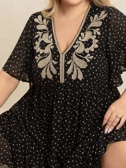 Hazel Blues® | Printed V-Neck Flutter Sleeve Maxi Dress