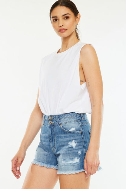Hazel Blues® |  Kancan High Rise Raw Hem Denim Shorts