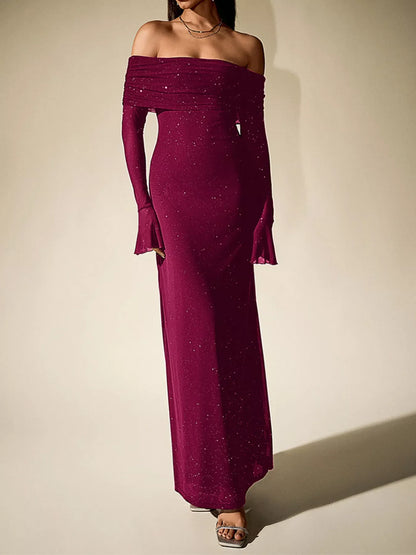 Hazel Blues® |  Glitter Off-Shoulder Maxi Dress