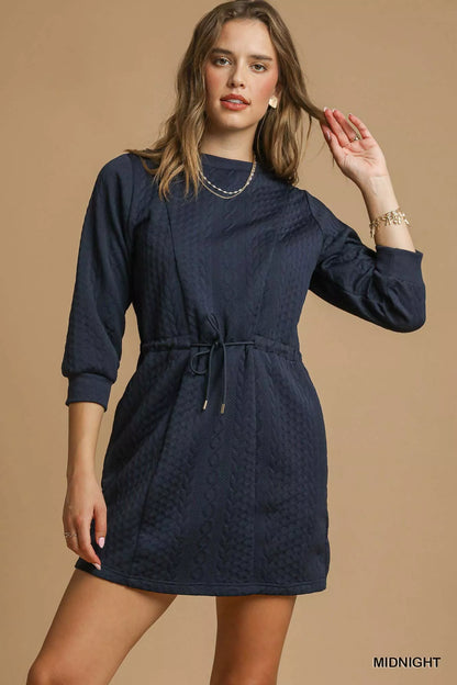 Hazel Blues® |  Umgee Drawstring Cable Knit Mini Dress with Pockets