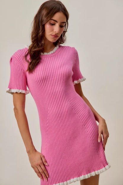 Hazel Blues® |  SO ME Contrast Ruffled Sweater Knit Mini Dress