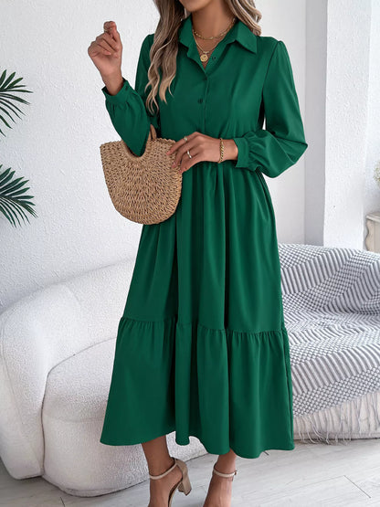 Hazel Blues® |  Long Sleeve Tiered Button Front Midi Dress