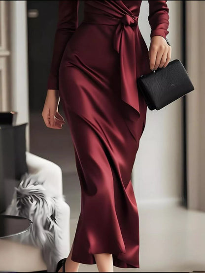Hazel Blues® |  Surplice Satin Long Sleeve Dress
