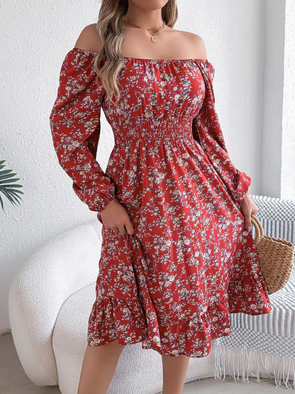 Hazel Blues® |  Floral Print Long Sleeve Square Neck Midi Dress