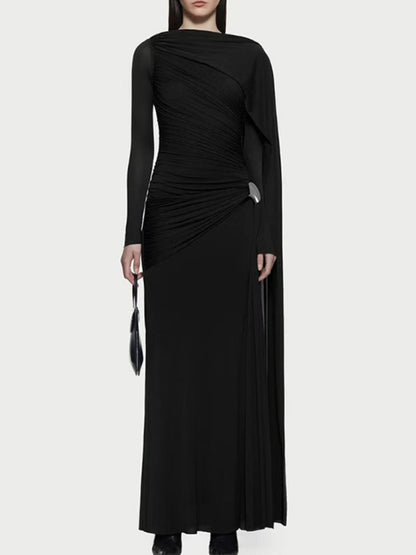 Hazel Blues® |  Ruched Draped Long Sleeve Maxi Dress