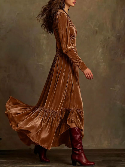 Hazel Blues® |  Elegant Velvet V-Neck Long Sleeve Maxi Dress