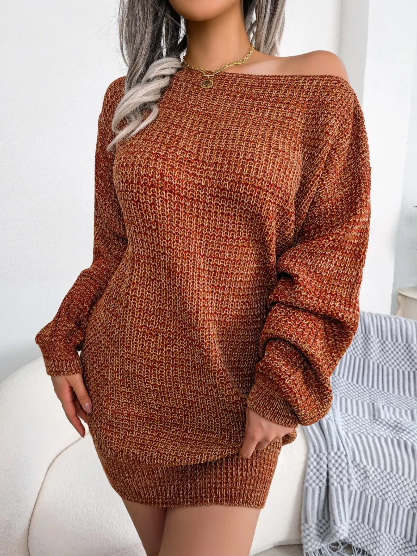 Hazel Blues® |  Multi-Color One-Shoulder Sweater Dress