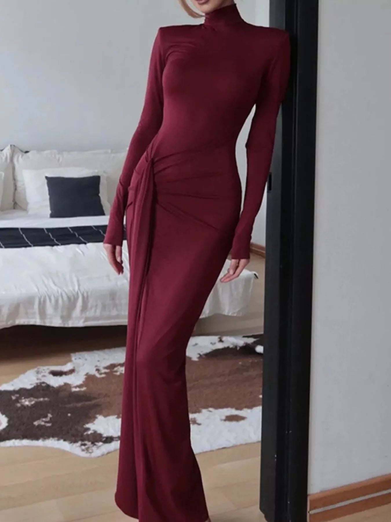 Hazel Blues® |  Turtleneck Long Sleeve Slit Maxi Dress