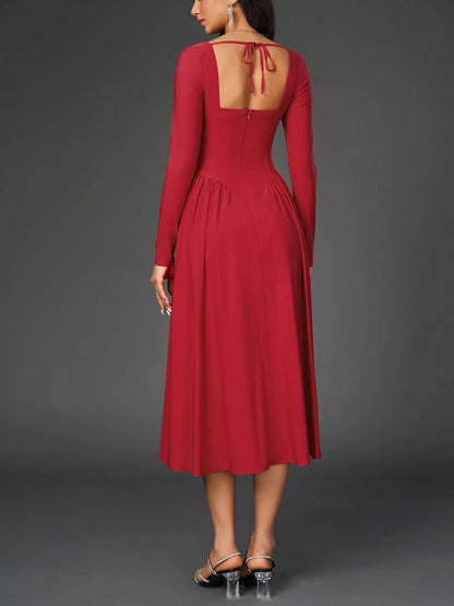Hazel Blues® |  Sweetheart Neckline Long Sleeve A-Line Midi Dress