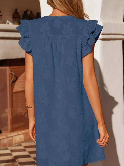 Hazel Blues® |  Floral Embossed Ruffle Sleeve Mini Dress