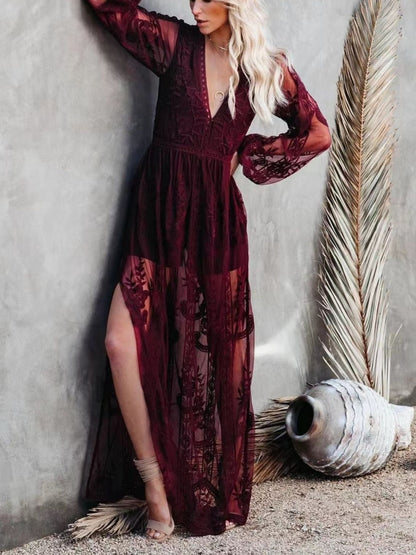 Hazel Blues® |  Floral Lace Slit Maxi Dress