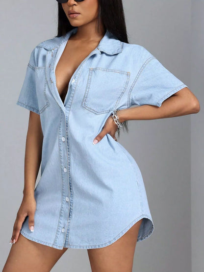 Hazel Blues® |  Button-Down Short Sleeve Denim Dress