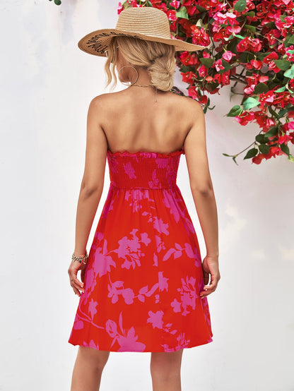 Hazel Blues® |  Floral Frill Trim Strapless Smocked Dress