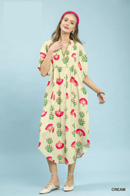 Hazel Blues® |  Umgee Abstract Print V-Neck Midi Dress