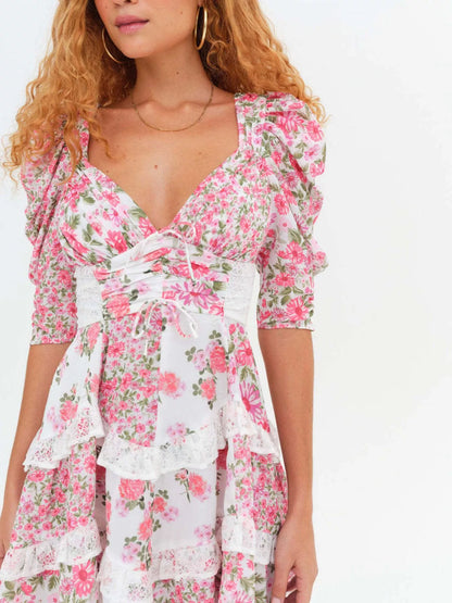 Hazel Blues® |  Ruffled Floral Print Half Sleeve Dress