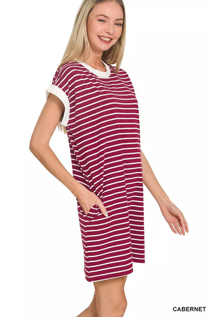 Hazel Blues® |  Zenana Contrast Trim Striped T-shirts Dress