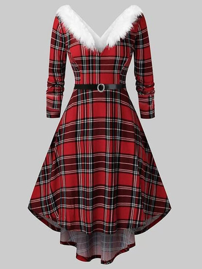 Hazel Blues® |  Fuzzy Trim Long Sleeve Christmas Dress