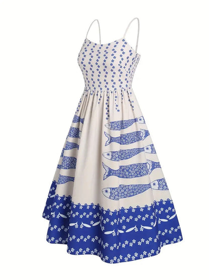 Hazel Blues® |  Sardine Print Spaghetti Strap Midi Dress