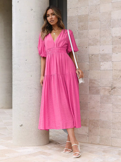 Hazel Blues® |  Tiered Puff Sleeve Midi Dress