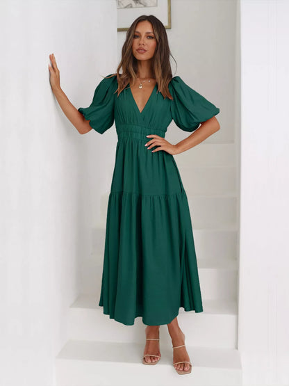 Hazel Blues® |  Tiered Puff Sleeve Midi Dress