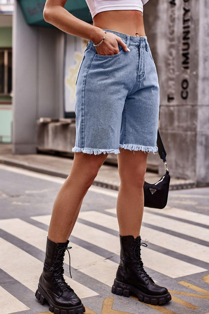 Hazel Blues® |  Raw Hem Denim Shorts with Pockets